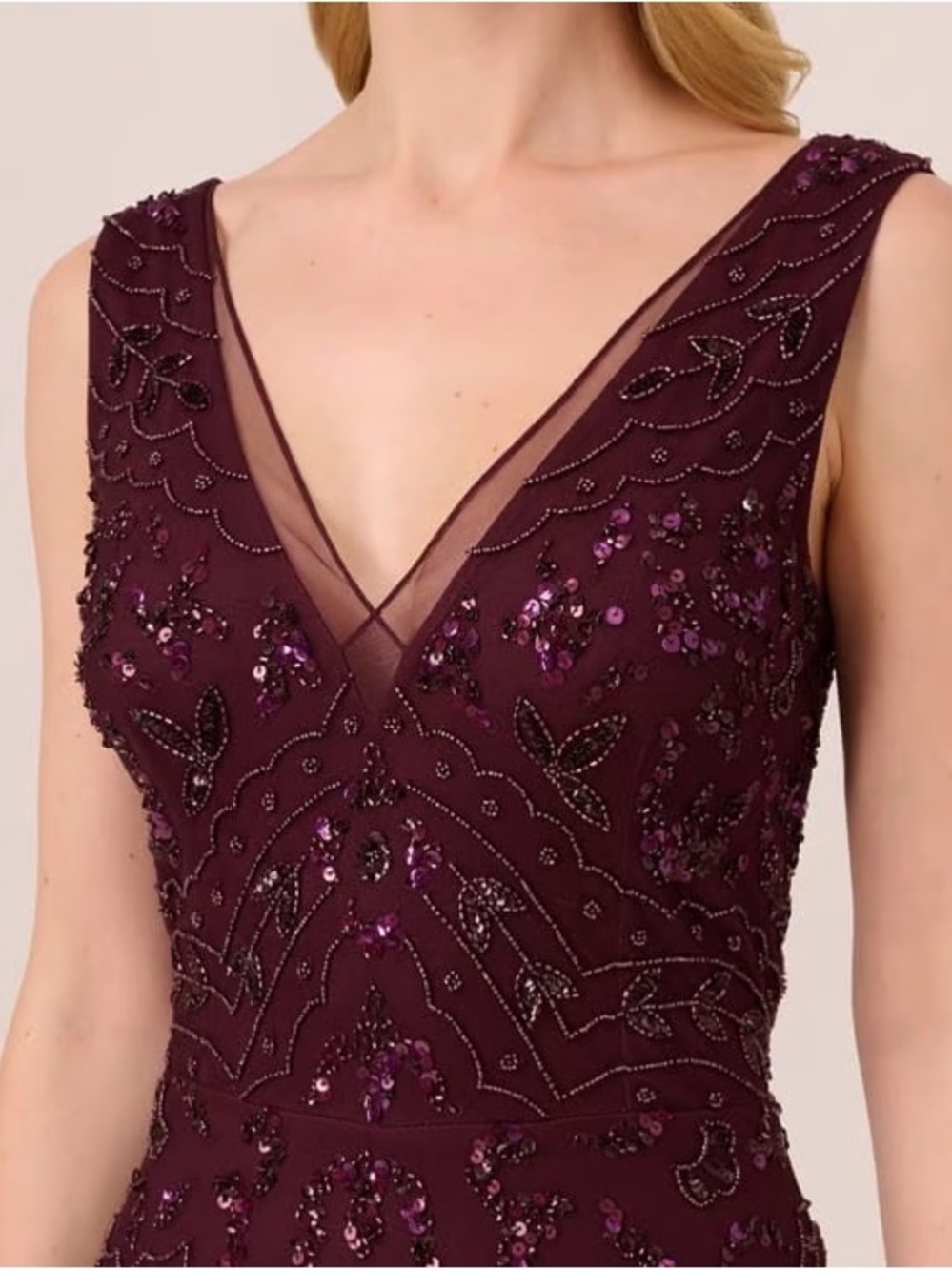Adrianna Papell Night Plum Beaded Midi Dress NWT SZ 10 Formal Cocktail GALA MOB - Picture 2 of 10